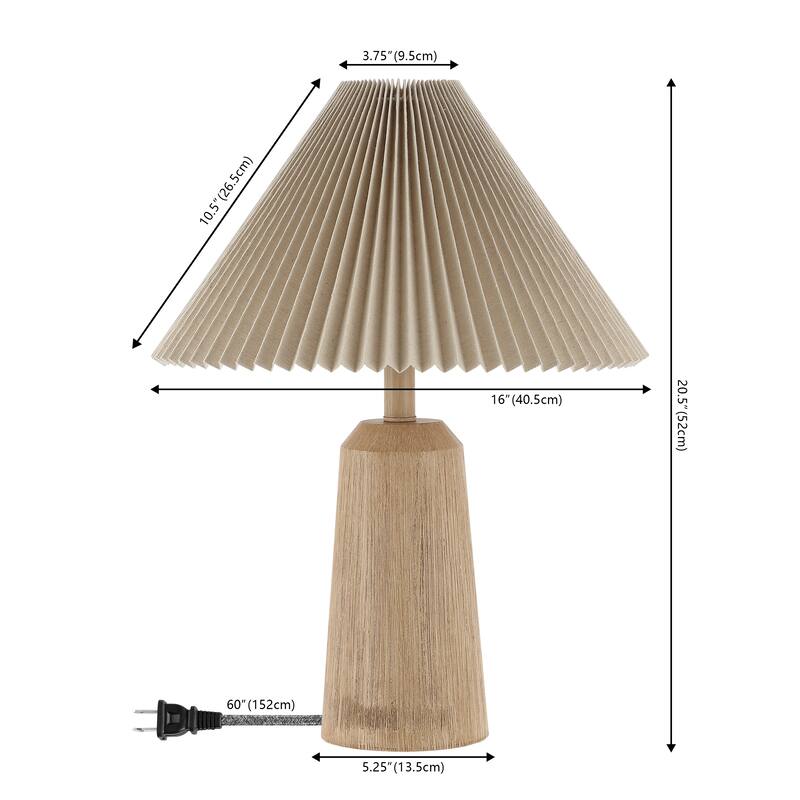 Giulia 20.5" Rustic Scandinavian Resin/Iron Lighthouse LED Table Lamp with Pleated Shade, Beige Wood Finish by JONATHAN Y