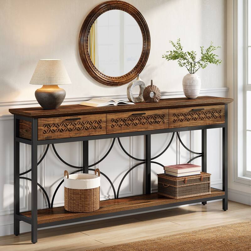 70.9" Console Table with Drawers for Entryway, Living Room - 11.8" W x 70.8" L x 35.4" H