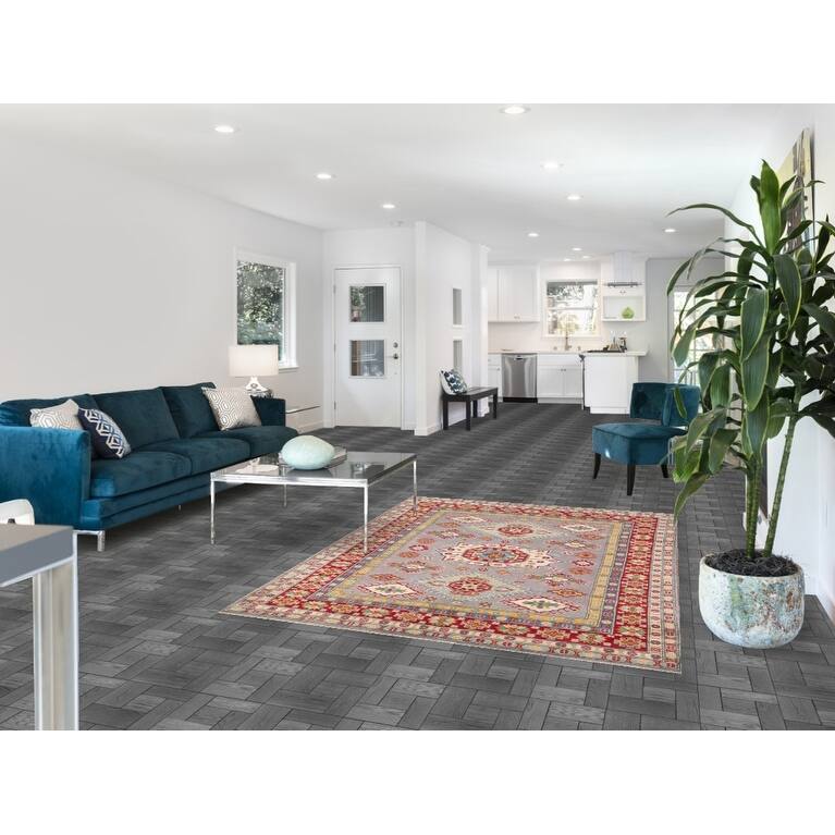Grey Kazak Oriental Area Rug Hand-Knotted Wool Carpet - 5'0" x 6'10"