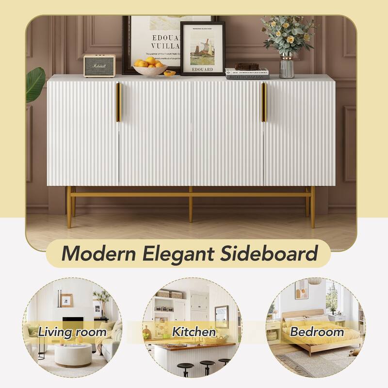 Homy Casa Modern 4-Door Sideboard Buffet Cabinet with Gold Metal Handles
