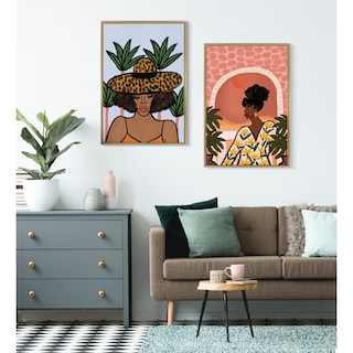 Kate and Laurel Sylvie Leopard Hat Framed Canvas by Kendra Dandy