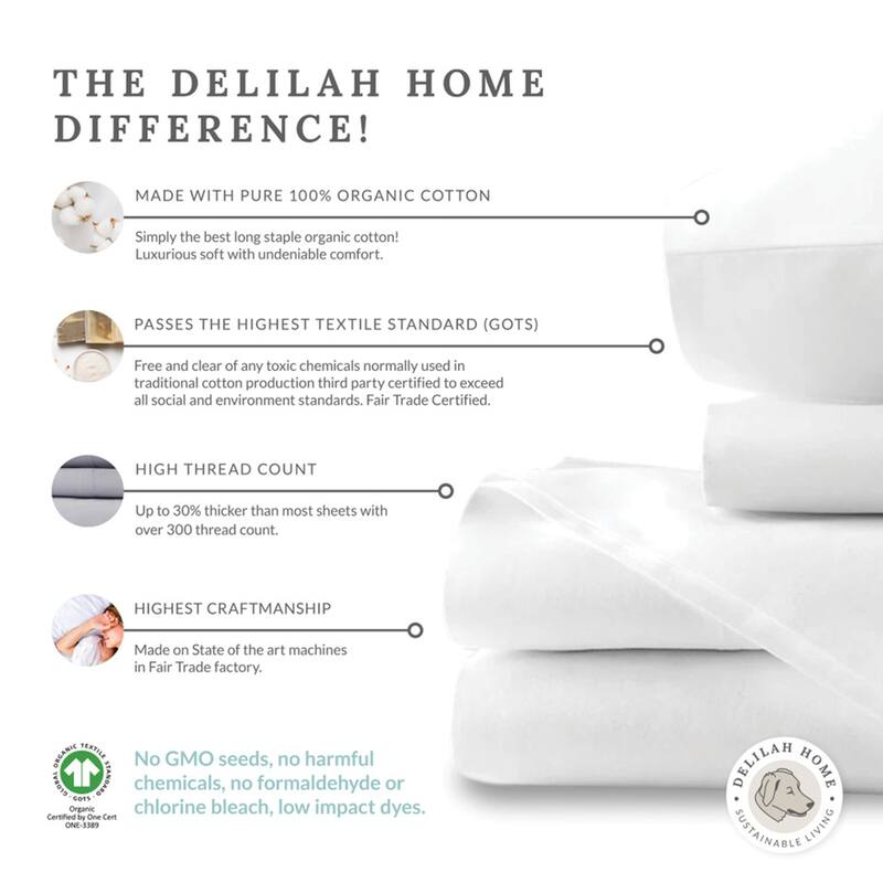 Delilah Home Organic Cotton Washed Fitted Shees, Queen, White