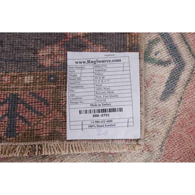 Antique Look Anatolian Turkish Rug Hand-knotted Oriental Wool Carpet - 1'7" x 3'3"