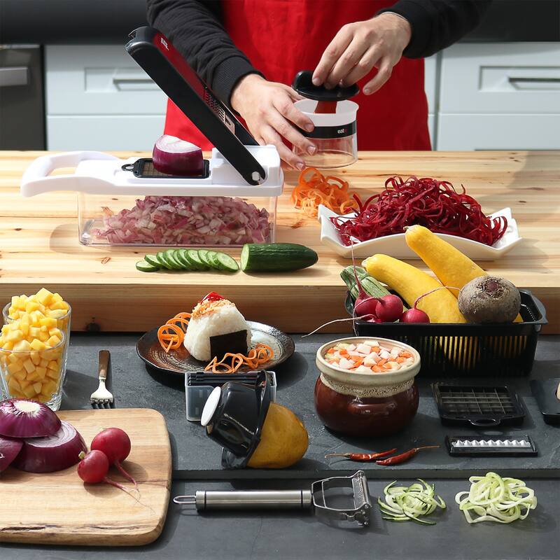 Empyrean 21 Piece Multifunctional Vegetable Chopper with Container, Includes 3-Blade Spiralizer and Julienne Peeler