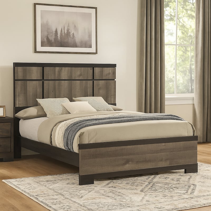 Ruthe King Panel Bed with Horizontal Trim Lines, Gray Grained Wood