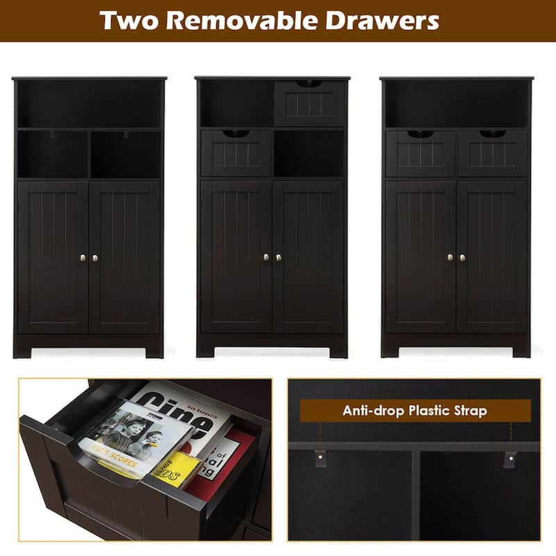 Gymax Bathroom Floor Cabinet Wooden Storage Organizer w/Drawer Doors - See Details