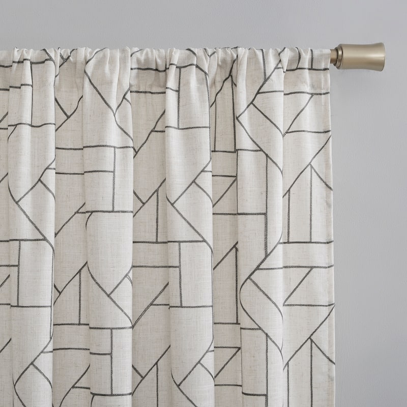 Archaeo Jigsaw Embroidery Linen Blend Curtain, Single Panel