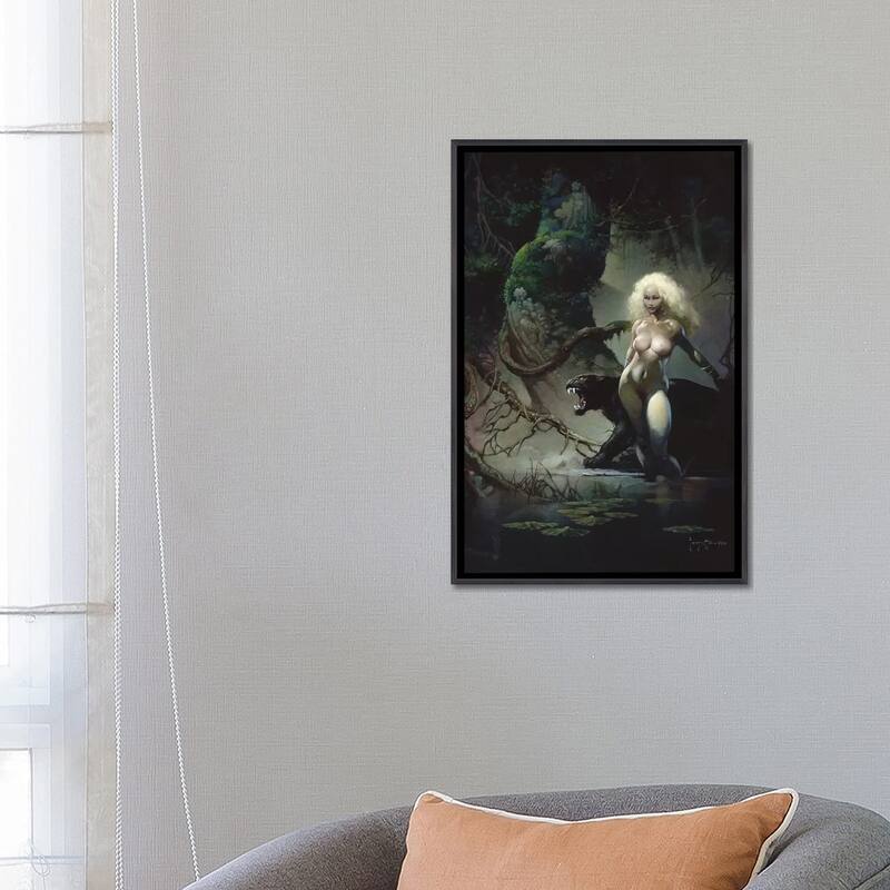 iCanvas "Princess And The Panther" by Frank Frazetta Framed
