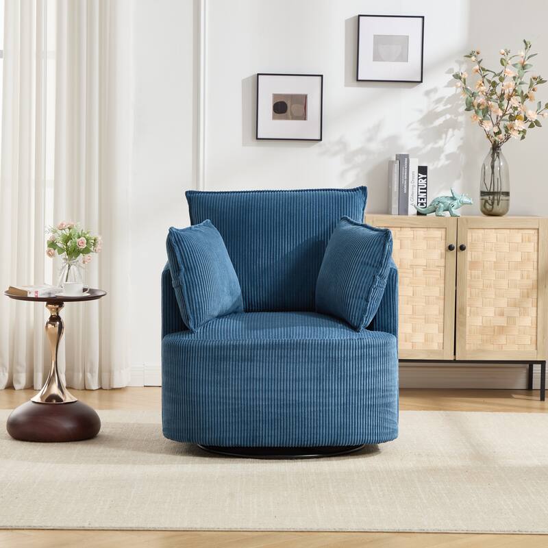 GDFStudio - Thaddeus Swivel Chair in Solid Wood Frame with 360° Metal Base.