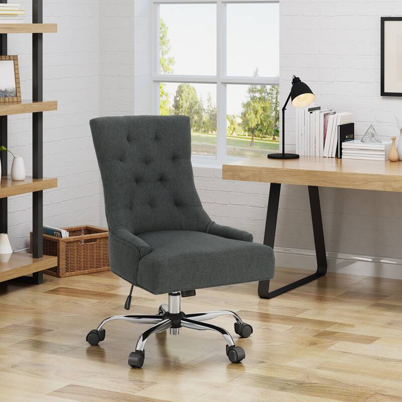 360° Rotating Home Office Chair, Adjustable Height Ergonomic Chair, Upholstered Desk Stool with Metal Base and Wheels - N/A
