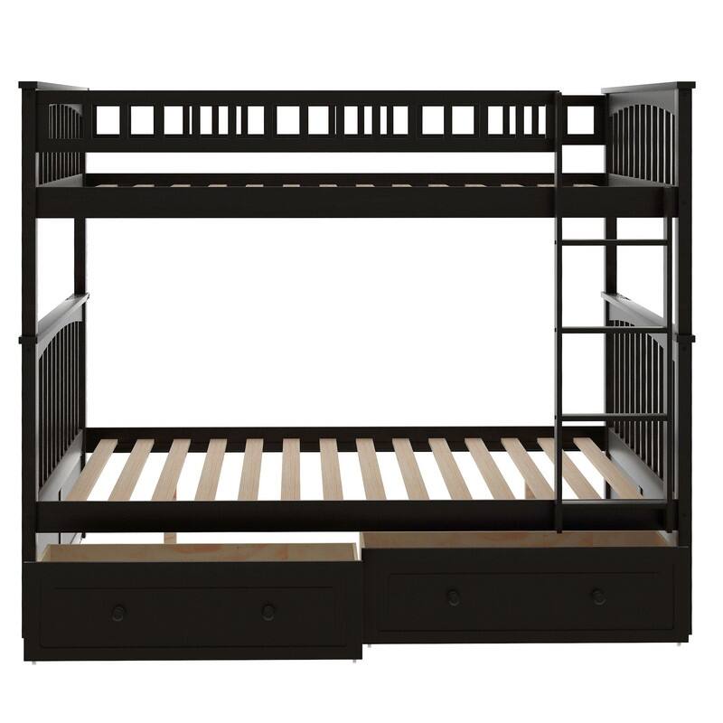 Full over Full Bunk Bed with Drawers, Convertible Beds, Espresso