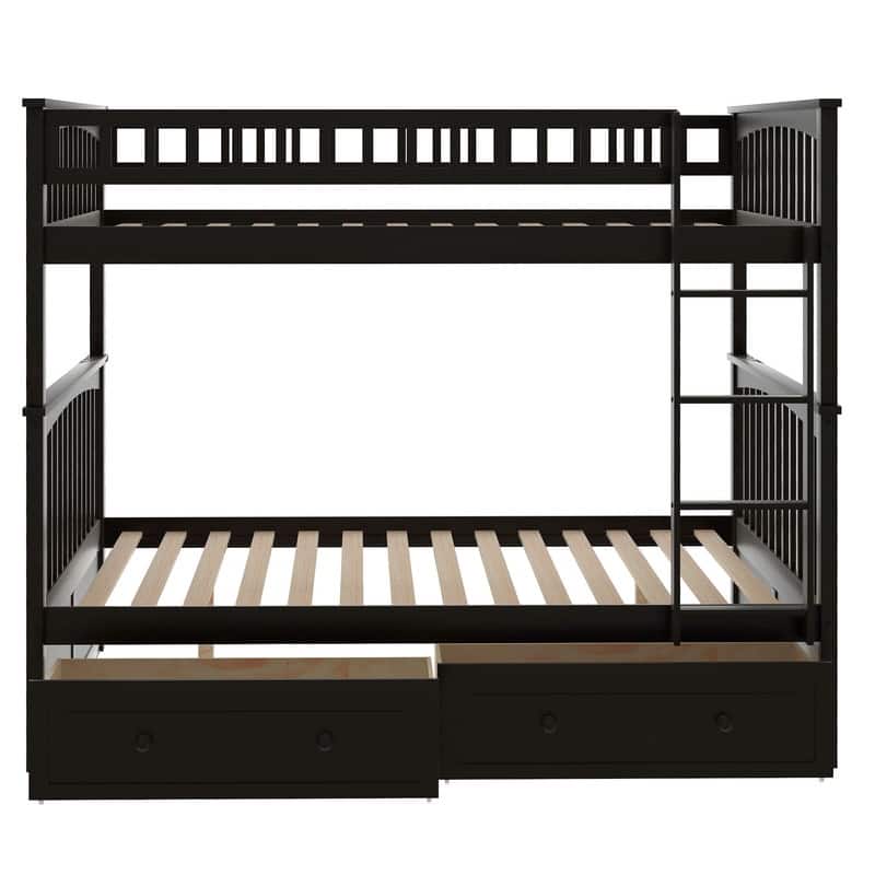 Full over Full Size Bunk Bed with Drawers, Convertible Beds