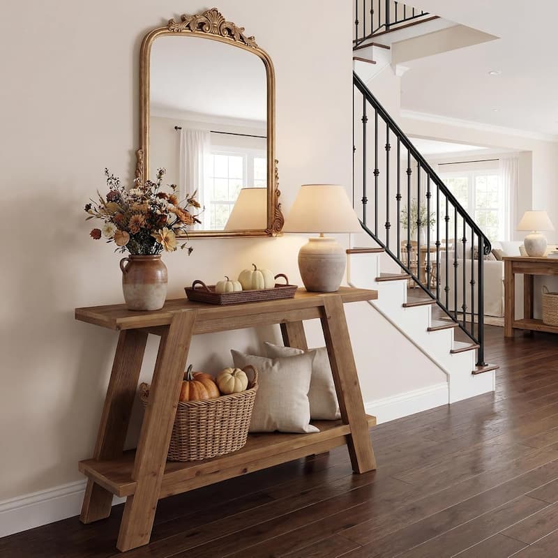 41,3-Inch Wood Entryway Table, 2-Tier Farmhouse Console Table with Storage for Living Room