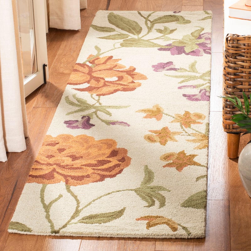 SAFAVIEH Handmade Blossom Hannelise Modern Floral Wool Rug - 2'3" x 8' Runner - Ivory/Multi