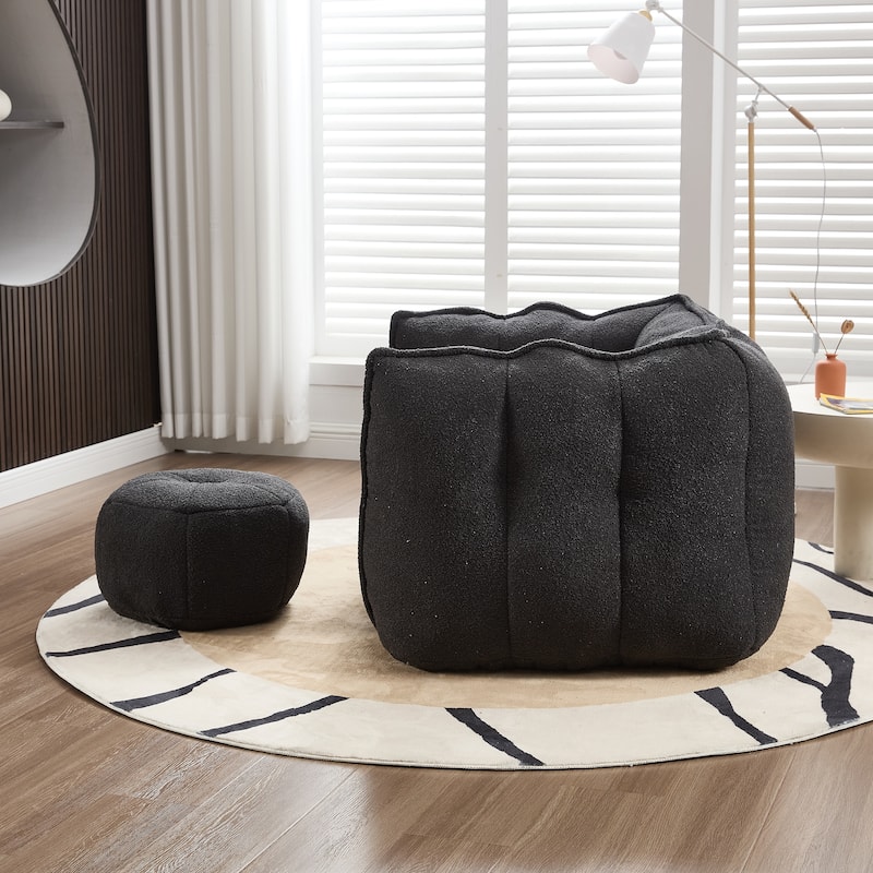 Soft Bean Bag Chair with High Resilient Foam(Chips)for living room and bedroom,Comfortable Square Lazy Sofa with Footstool