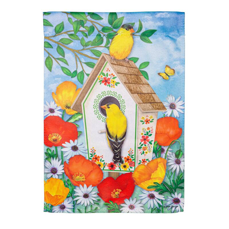 Yellow Finches Suede Garden Flag