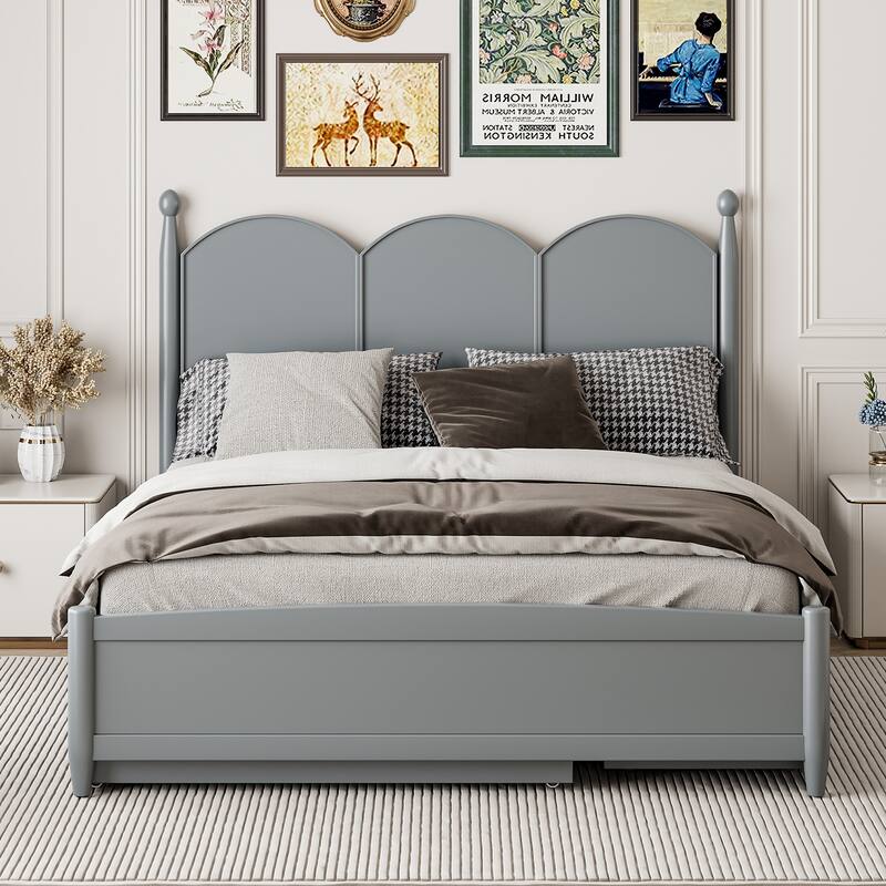 Multifunctional Queen Bed with 2 Large Drawers and Twin XL Trundle, Space-Saving Platform Bed