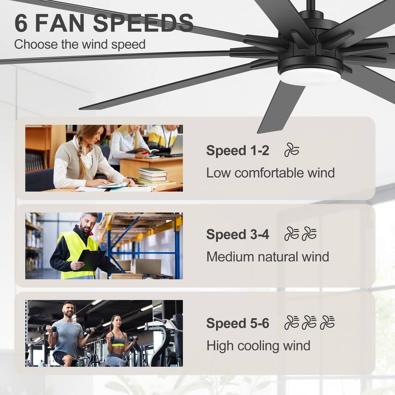 36/42/52/56/72/84-Inch Reversible 3/5/9-Blade Integrated LED Ceiling Fan with Light Remote