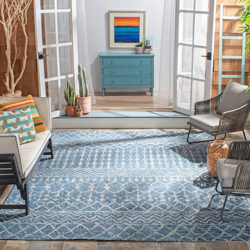 SAFAVIEH Courtyard Wera Transitional Indoor/Outdoor Rug - 8' x 10' - Navy/Grey