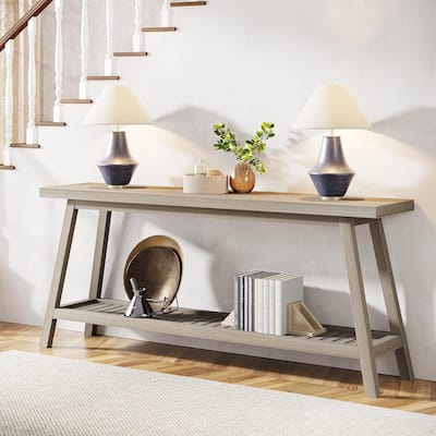 2-Tier Narrow Wood Foyer Sofa Couch Table for Hallway, Farmhouse