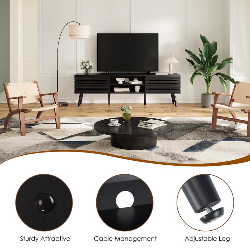 Mid Century Modern TV Stands for up to 70" TV with Storage, Fluted Wood TV Stand for Living Room, Boho Media Console