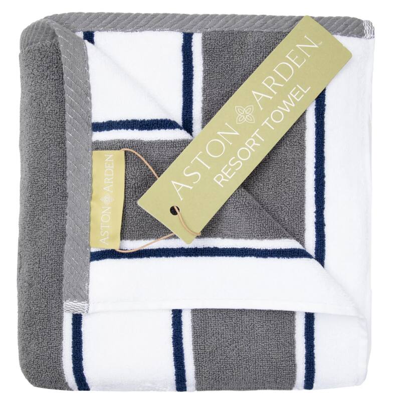 Aston & Arden Oversized Pinstriped Resort Beach Towel - 35x70 - Grey/Navy