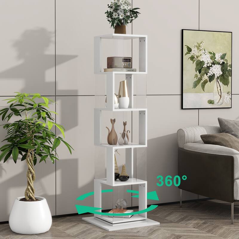 6-Tier Multi-Function Rotating Bookshelf, Floor Rack with Acrylic Plate