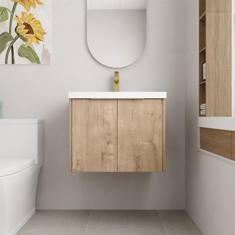 Beingnext 24"/30"/36" Bathroom Vanity with Sink, Floating Bathroom Vanity with 2 Soft Close Doors - 23.6"W x 18.1"D - Imitative Oak