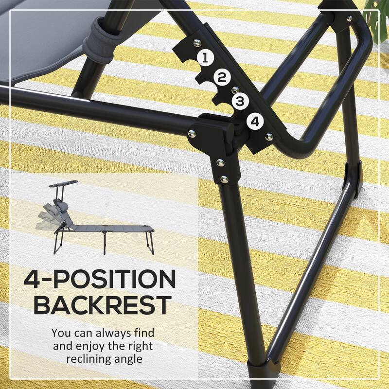Outdoor Folding Chaise Lounge Chair with Adjustable Canopy, 4-Position Backrest, Padded Seat and Pillow for Beach Patio