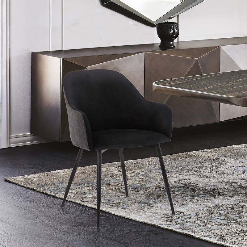 Pixie Two Tone Fabric Dining Room Chair with Black Metal Legs