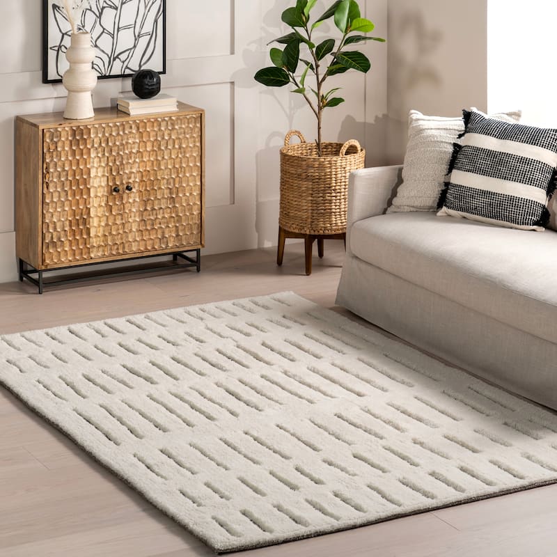 Nuloom Nalini Modern Striped High-Low Wool Area Rug - 4' x 6' - Off White - Rectangle