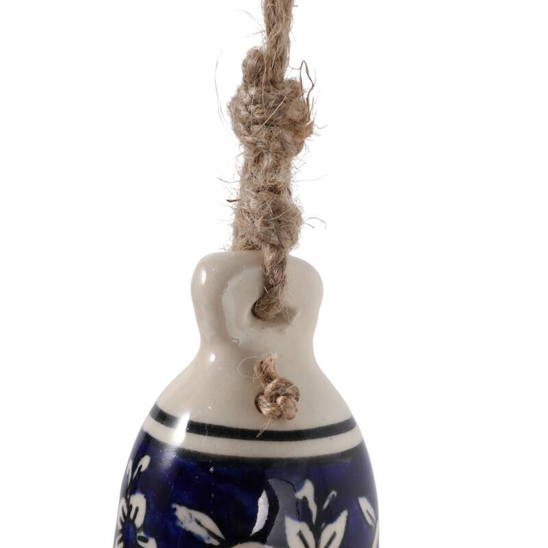 Ceramic Bells and Windchimes Handcrafted Hanging - 26" Ivory/Blue - 3" x 3" x 26"