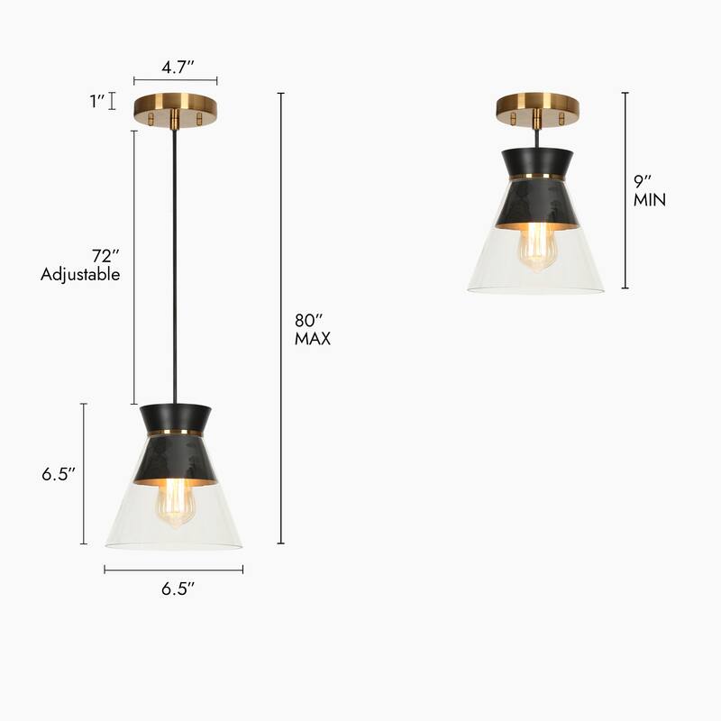 1-Light Modern Black Gold Pendant Lighting Clear Glass Bowl Kitchen Island light for Dining Room - 6.5"x6.5"x6.5"