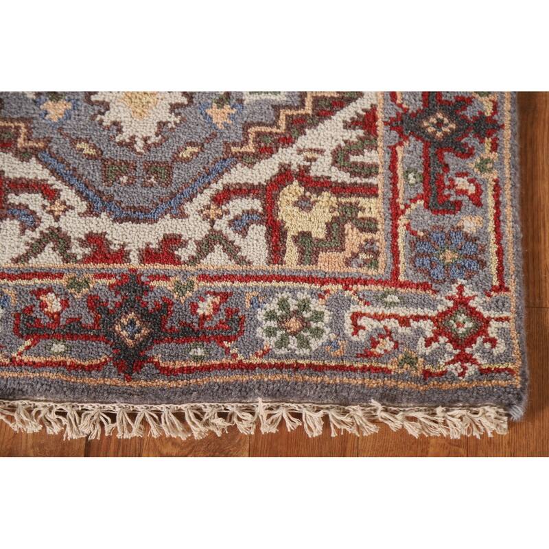 Gray Geometric Heriz Serapi Indian Rug Hand-Knotted Wool Carpet - 2'0"x 3'0"