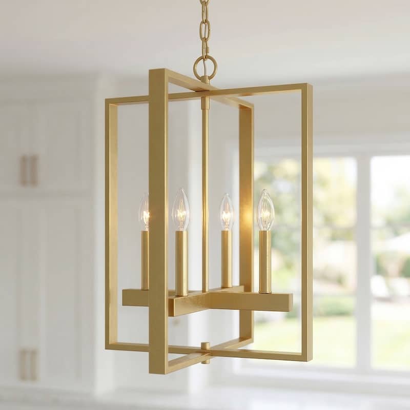 Acroma 4-light Modern Geometric Lantern Chandelier - Satin Gold