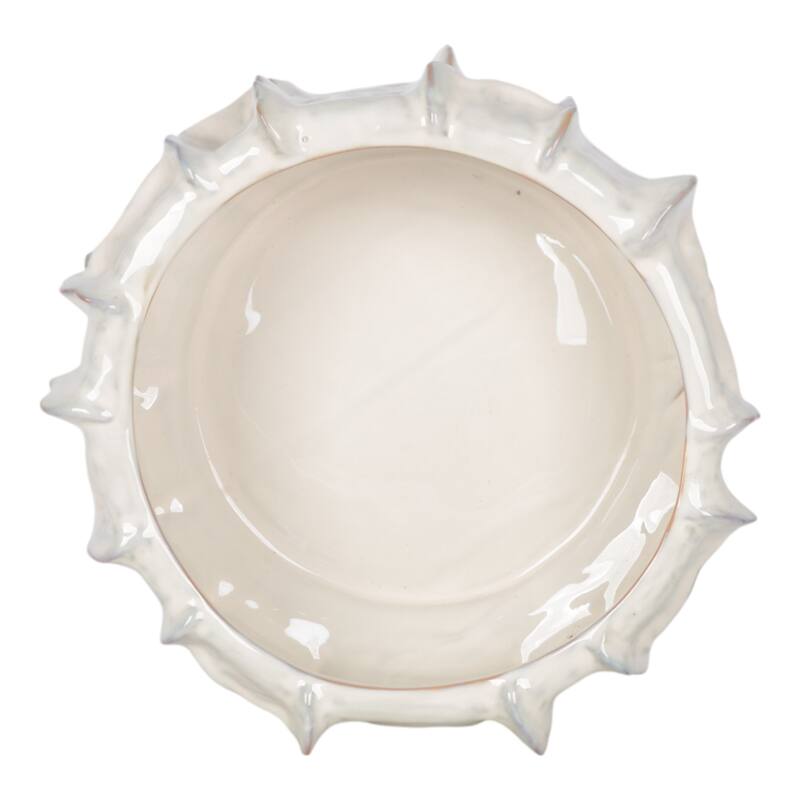 Ceramic Bowl Glossy Finish Capri Style Sculpted Texture - 6" White - 16" x 16" x 6"