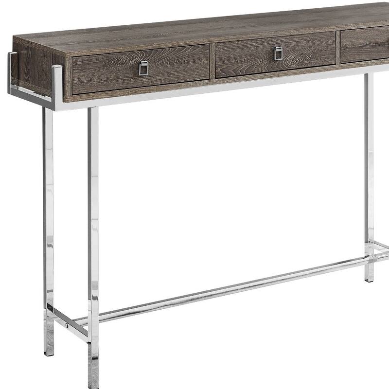 HomeRoots 48" Taupe and Silver Console Table And Drawers - 48.00 in. x 31.75 in. x 12.00 in.