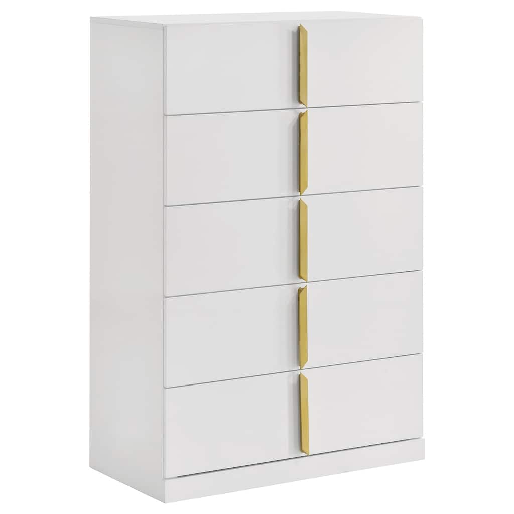 Ines 5-drawer Bedroom Chest of Drawers White High Gloss