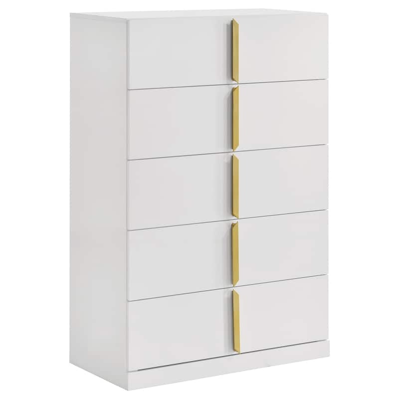 Ines 5-drawer Bedroom Chest of Drawers White High Gloss - White High Gloss