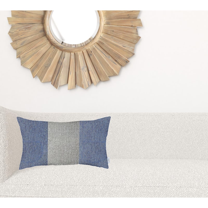 12" X 20" Blue And Grey Geometric Zippered Handmade Polyester Lumbar Pillow Cover