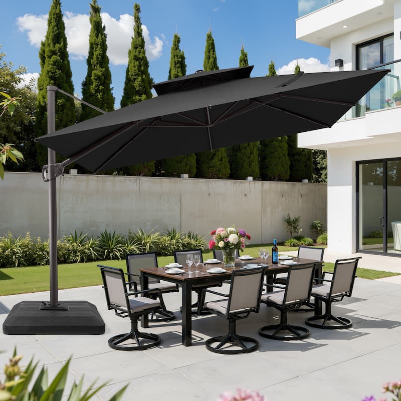 11 ft Square Outdoor Umbrella Cantilever-Offset Umbrella with Weights Base