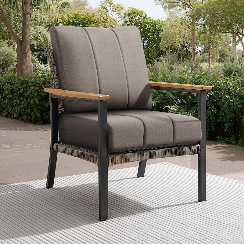 Gymojoy 24"x24"x6" Patio Thick Cushions & Pillows Set - Channel-Tufted Design Deep Seat Water & Fade Resistant Cushion Set