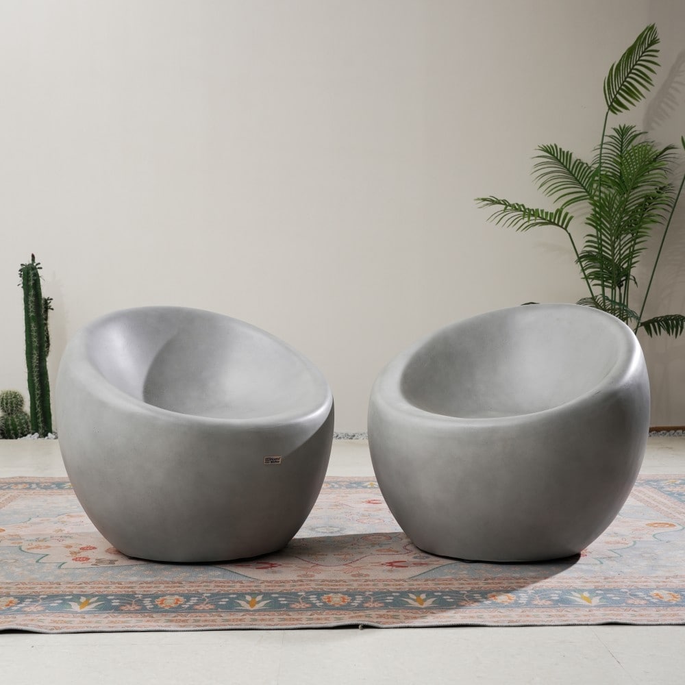 Modern Outdoor Terrafab Composite High-grade Cement Finish Stool Sofa Set (Set of 2)