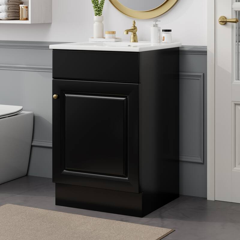 Green 20" Bathroom Vanity Cabinet with Sink, Soft Closing Door, Storage Shelf, and Adjustable Interior Shelf