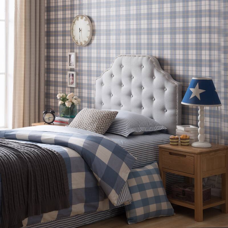 Silas Studded Fabric Twin-size Headboard by Christopher Knight Home - Grey