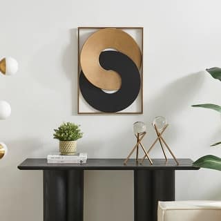 Gold and Black Intersecting Rings Mid-Century Modern Metal Wall Art