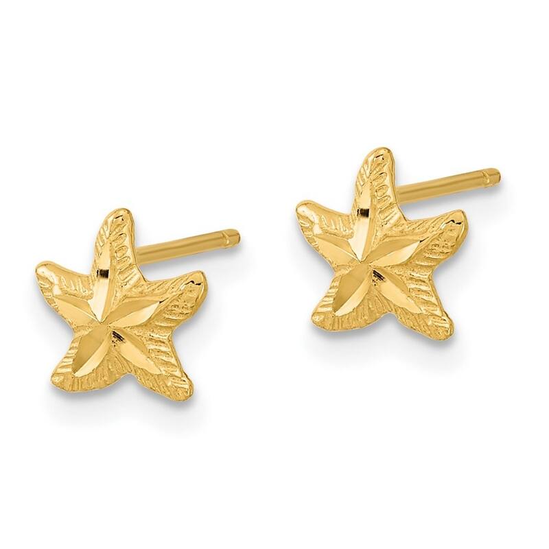 Curata 14k Yellow Gold 8.8mm Diamond-Cut Sea shell Nautical Starfish Post Earrings