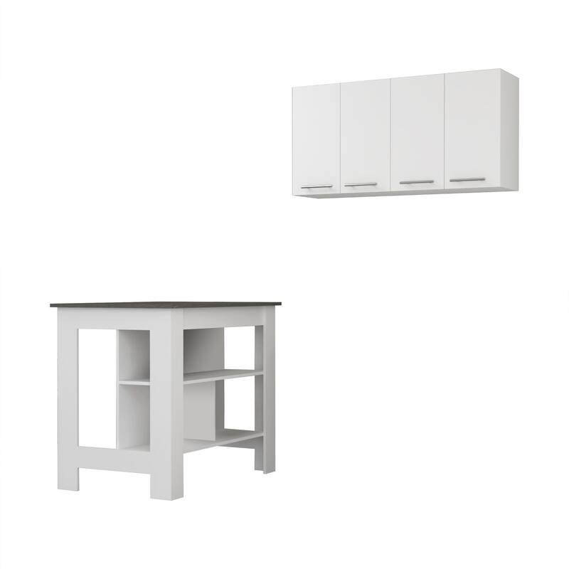 HomeRoots 41" Dark Gray and White Wood Kitchen Island Set With Storage - 40.50 in. x 35.40 in. x 27.50 in.
