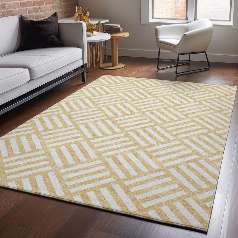 Premium Washable Super Soft Contemporary Mosaic Mayfield Rug - Gold - 10' x 14' - Rectangle
