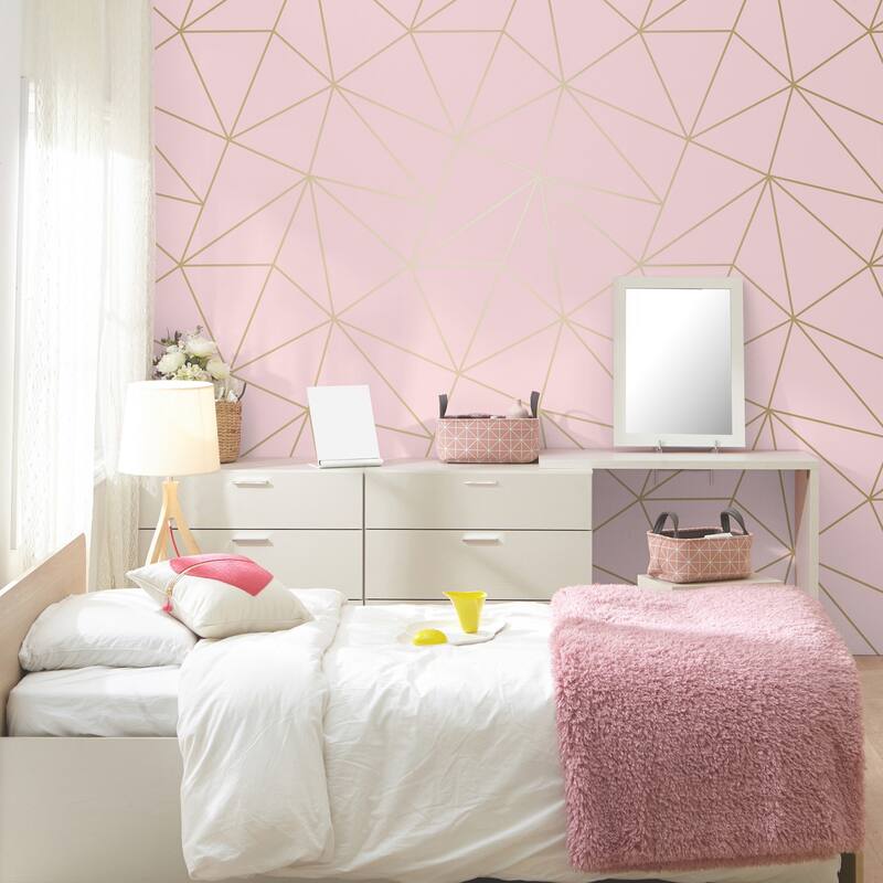 Advantage Metallic Geo Pink Triangles Wallpaper